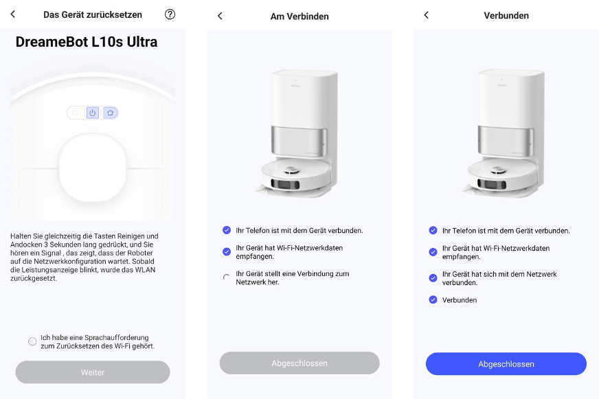 Die Internetverbindung des Dreame L10s Ultra wird eingerichtet.